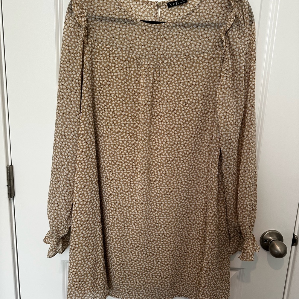 Very J Heart Pattern Ruffle Long Sleeve Dress